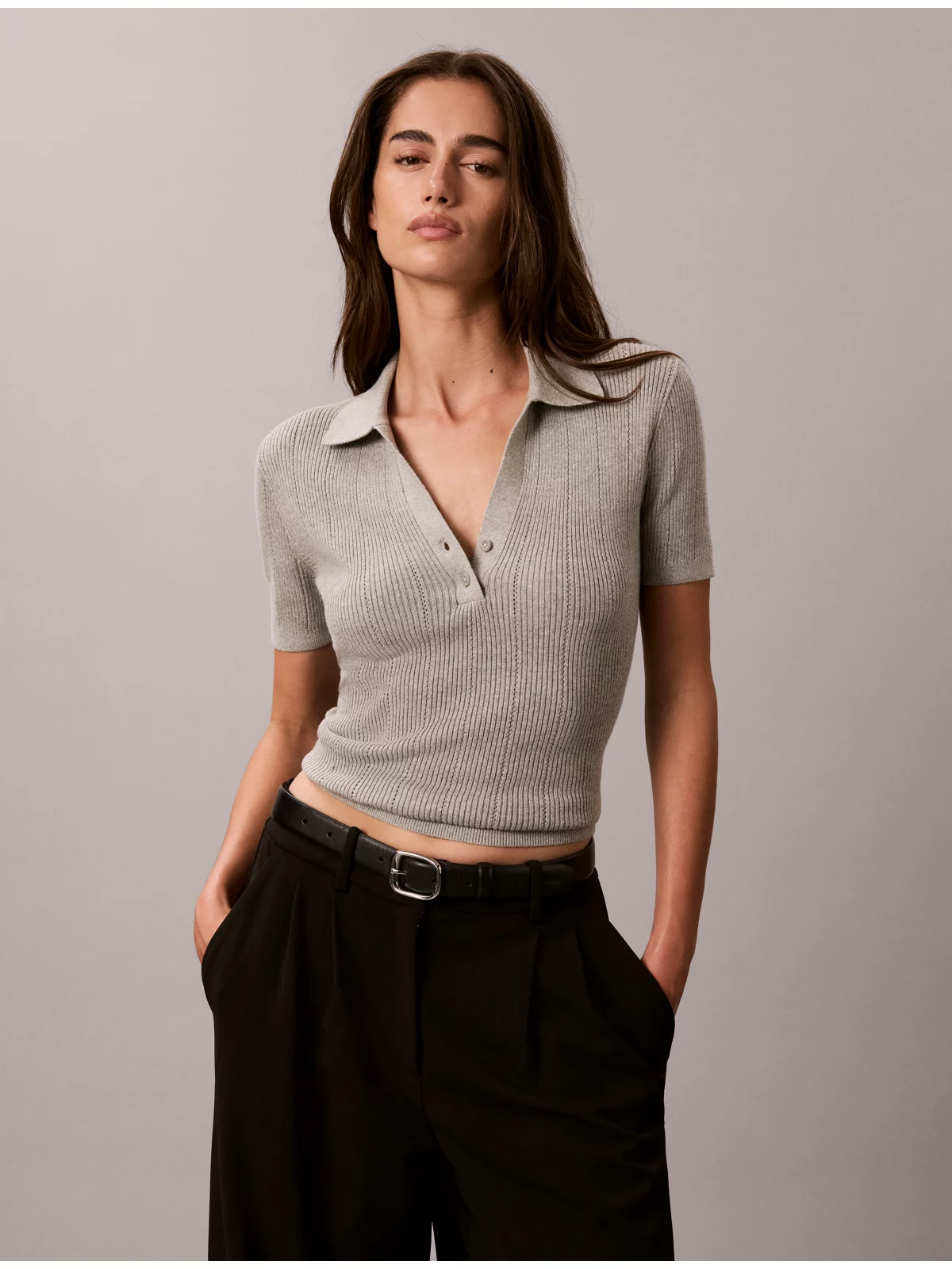 Smooth Cotton Rib Polo Sweater