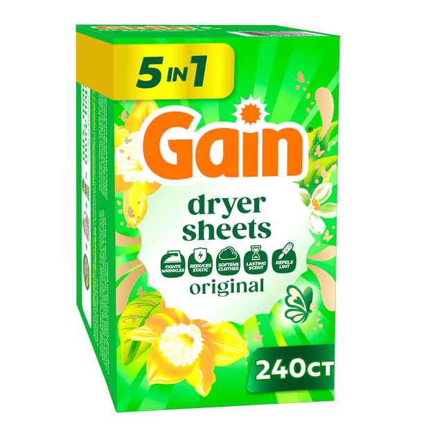 Gain Dryer Sheets, Anti-Static + Fresh, Original Scent, 240 Loads