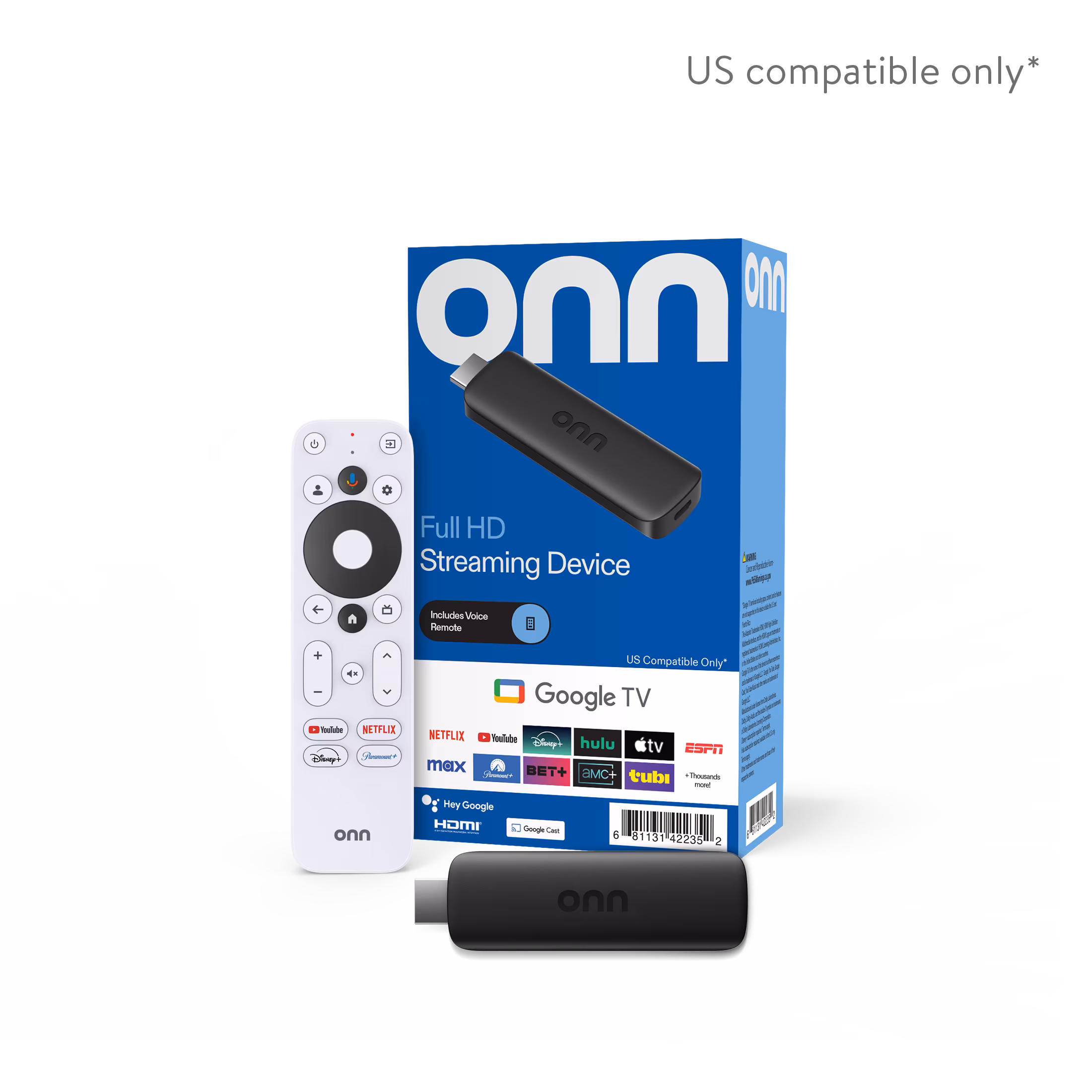 onn Full HD Streaming Device, Google TV - Fast Streaming, 8GB Storage, 1.5GB RAM, Remote with Voice Control