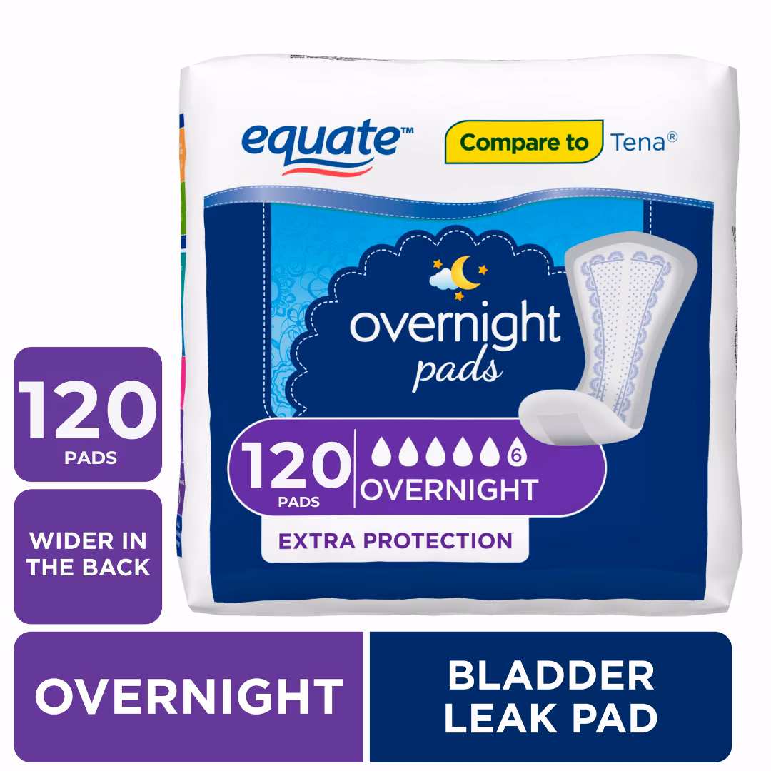 Equate Women's Incontinence Pads, Unscented, Overnight, 120 Count