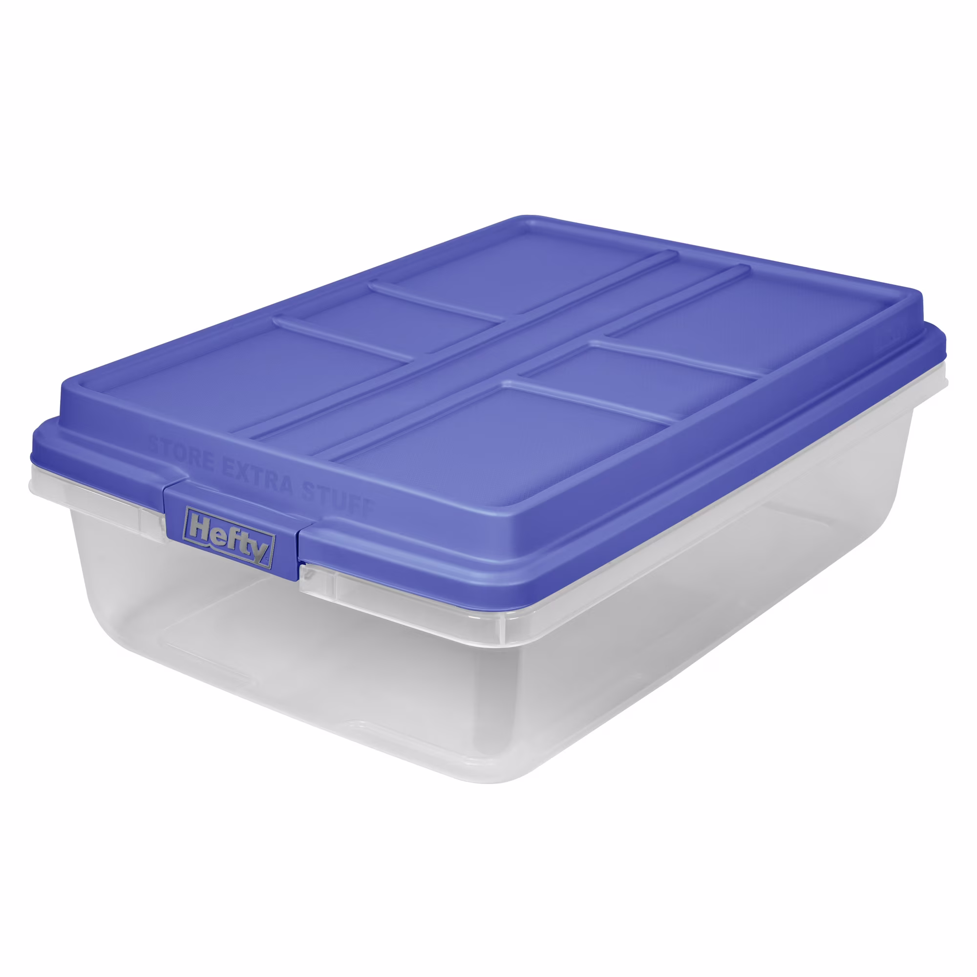 Hefty HI-RISE 40 Quart Medium Latching Storage Bin, Clear Plastic Storage Container with HI-RISE Latch Lid, Blue