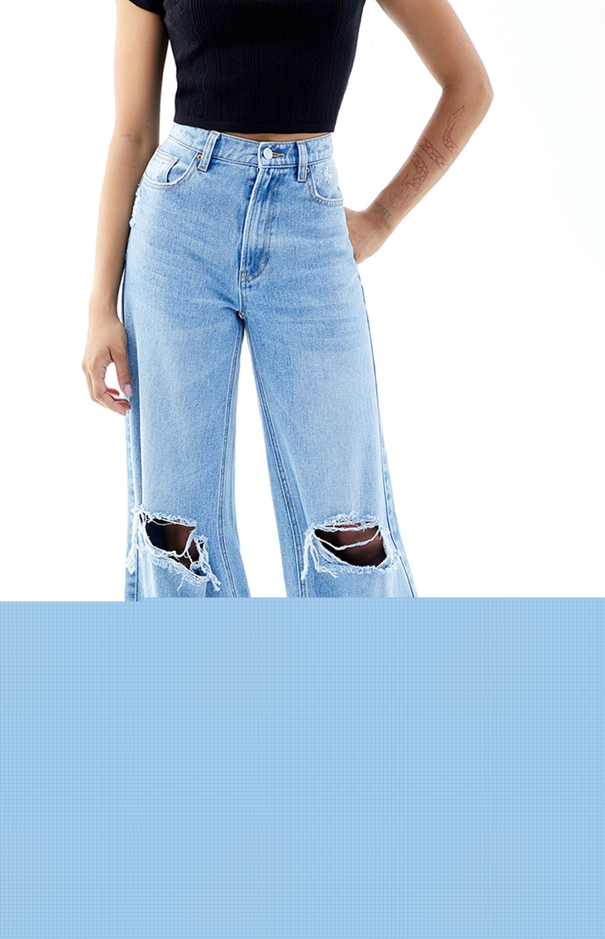 Pacsun Nora Cropped Wide Leg Jeans Ripped Light Indigo