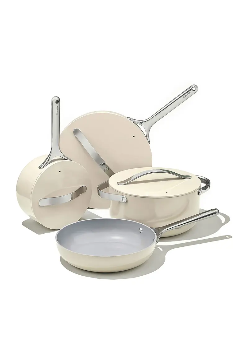 CARAWAY Non-Toxic Ceramic Non-Stick 7-Piece Cookware Set with Lid Storage
