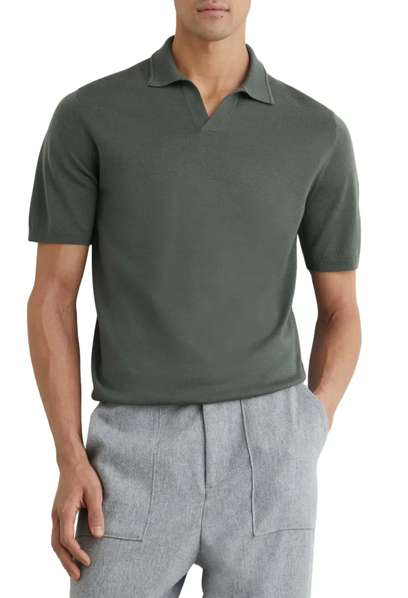 Reiss Duchie Johnny Collar Short Sleeve Wool Polo Sweater