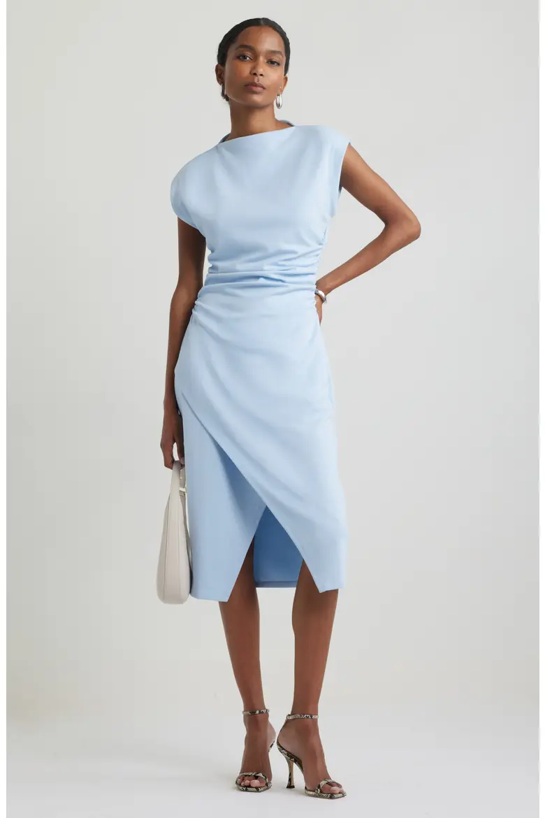 Nordstrom Ruched Funnel Neck Midi Dress